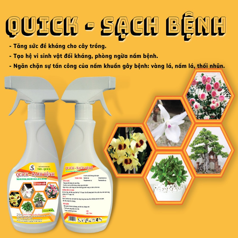 QUICK - SẠCH BỆNH: Phòng Ngừa Nấm Bệnh, Tăng Sức Đề Kháng Cho Cây. Xịt liền không pha chế, An Toàn Sinh Học