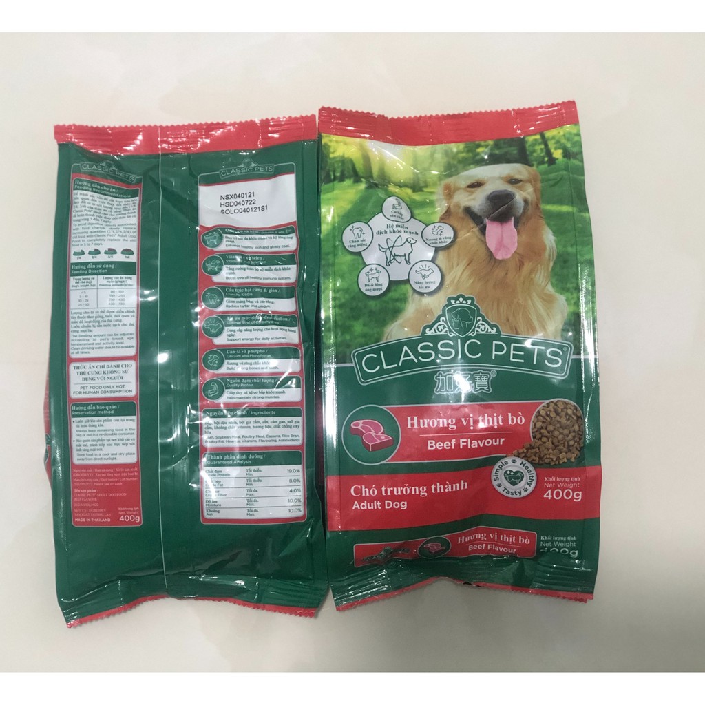 Thức ăn hạt cho chó trưởng thành Classic Pets dạng túi 400g