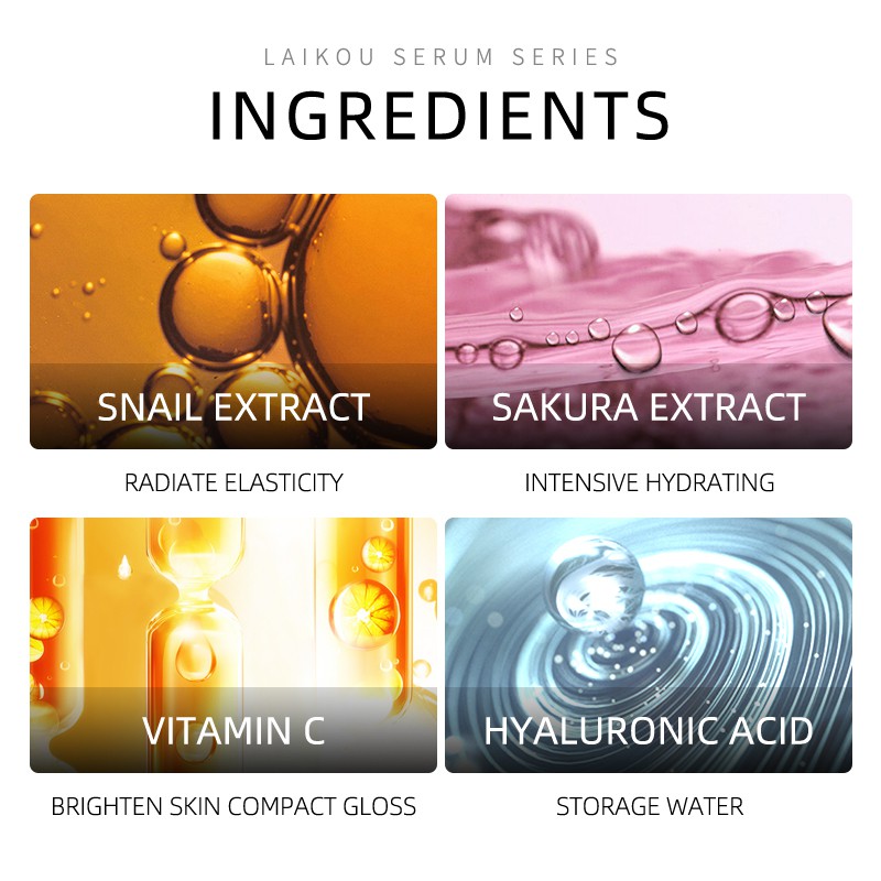 Serum LAIKOU Tinh Chất Hoa Anh Đào Nhật Bản/Axit Hyaluronic/Vàng 24K/Vitamin C Dưỡng Trắng Da Chống Lão Hóa