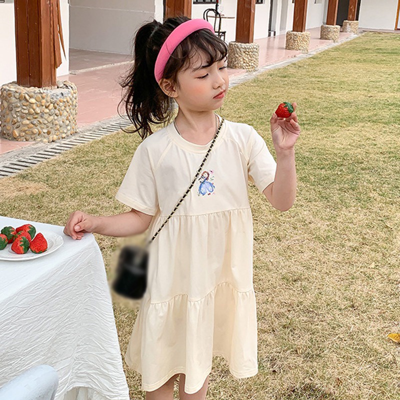 Đầm Công Chúa Mùa Hè Tay Ngắn In Họa Tiết Hoạt Hình Cho Bé Gái Se7en