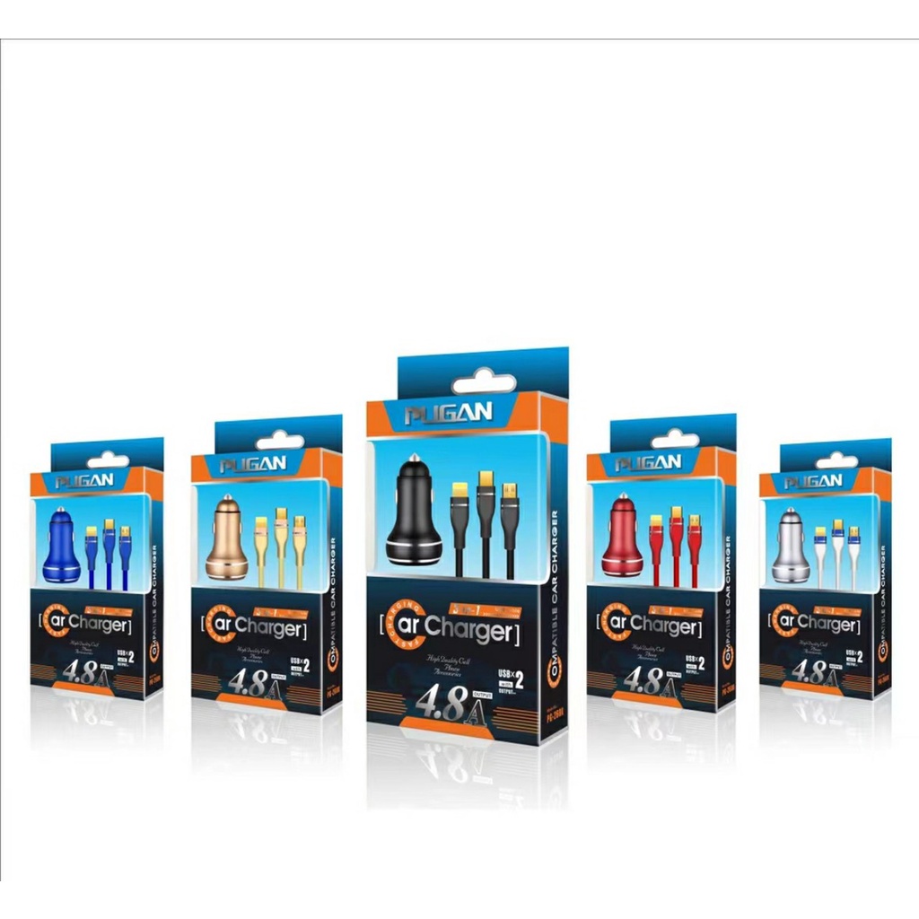 Tẩu Sạc, Dây Sạc 3 Đầu PUGAN, Sạc Nhanh Điện Thoại Và Thiết Bị Điện Tử Trên Ô Tô  - Bộ Sạc 3 Trong 1 Cao