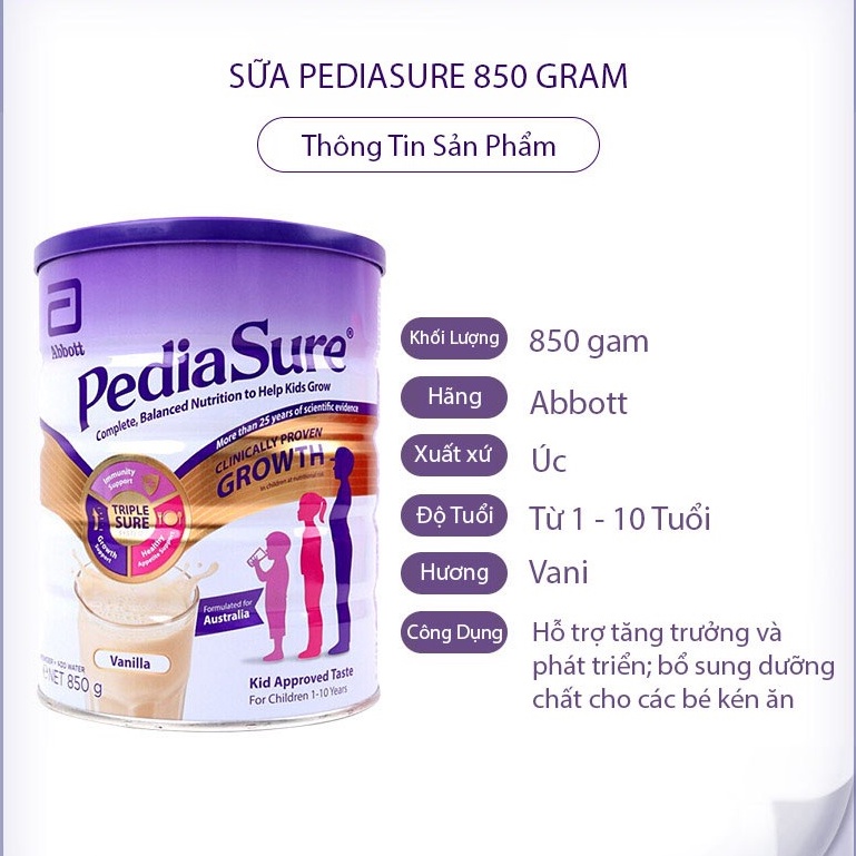 Sữa Pediasure Úc Hộp 850G  Hương Vanilla - Hàng Chính Hãng, Date mới