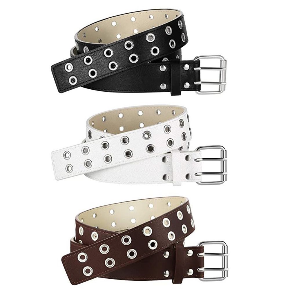 Thắt lưng da PU khóa đôi phong cách gothic cá tính thời trang cho nữ