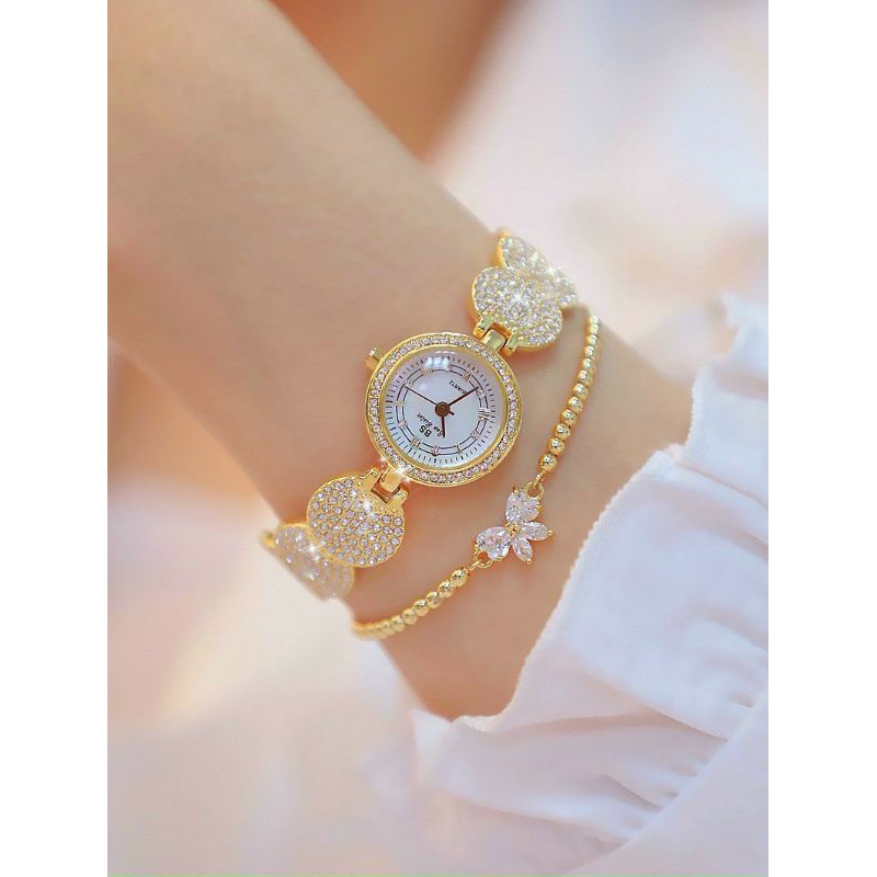 Đồng hồ lắc tay nữ mặt tròn, thương hiệu BS, nạm hoàn toàn đá, mặt sz 22mm, không kèm vòng tay,chống nước, chống xước
