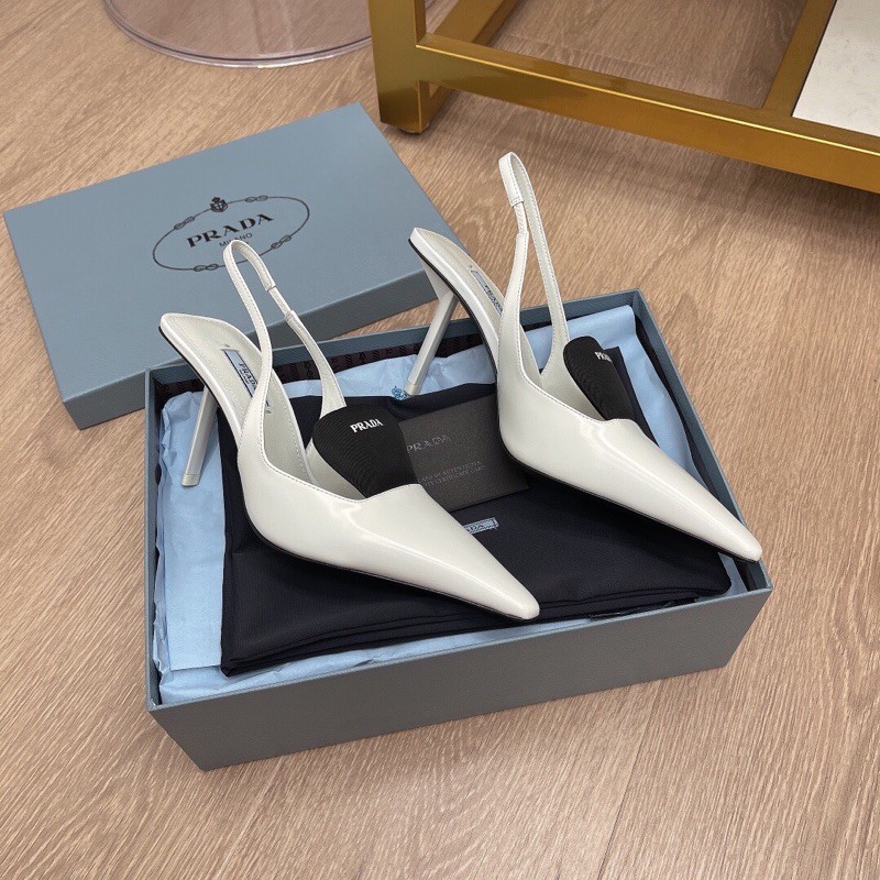 Sục cao gót 9cm mũi nhọn thương hiệu Prada da thật cao cấp mẫu mới 2021