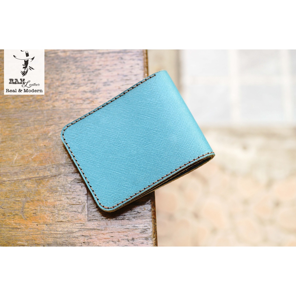Ví nam nữ RAM Leather handmade da bò sanffiano màu xanh ngọc