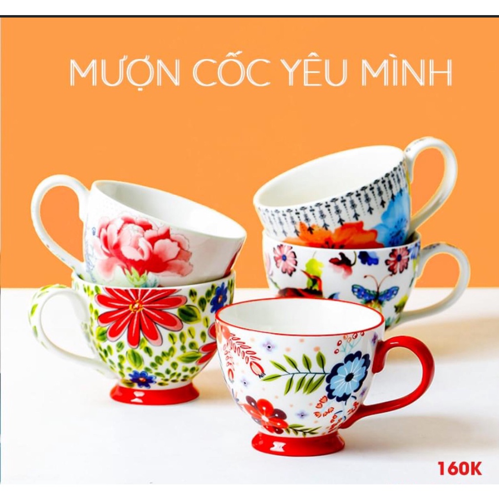 Cốc cafe Châu Âu, gốm sứ họa tiết vẽ tay, tráng men thủ công-An toàn khi sử dụng