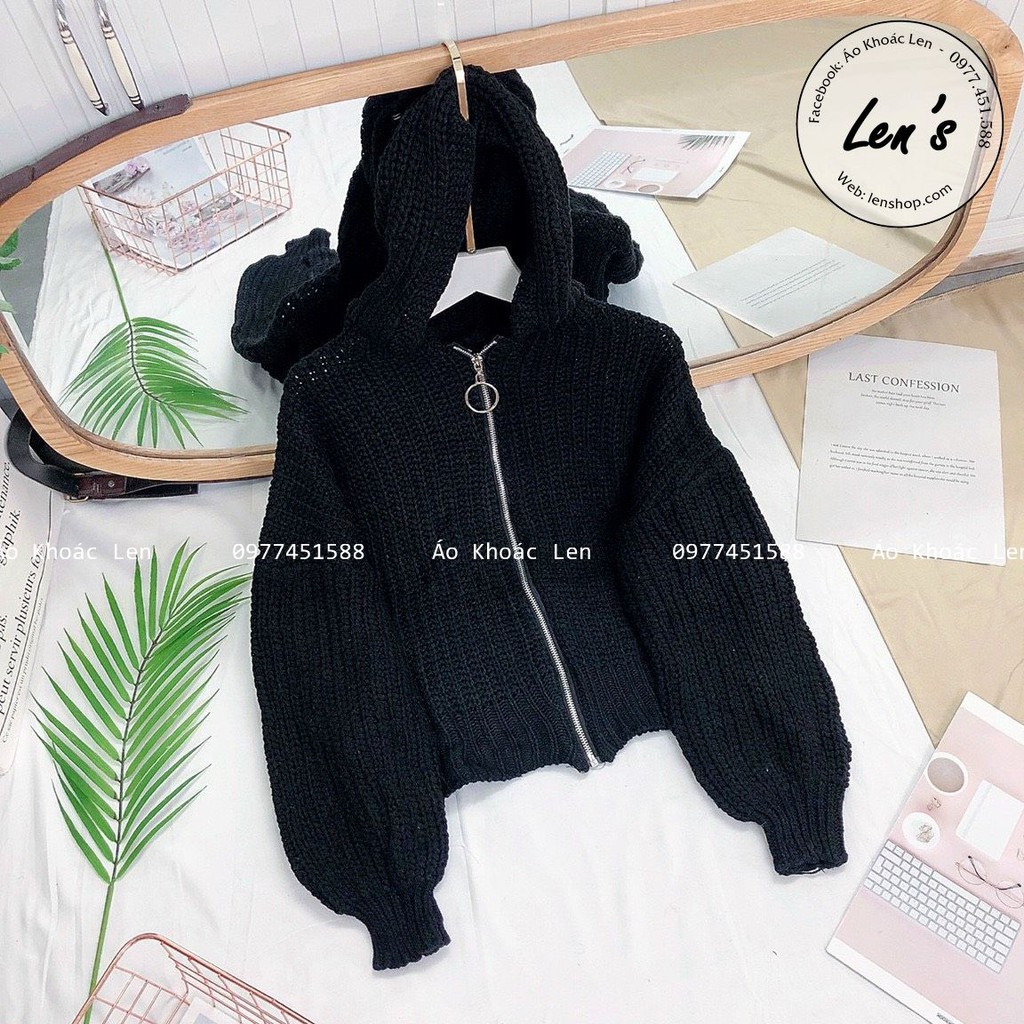 Áo Khoác Len Có Nón Len Dày, Áo Khoác Len Nữ