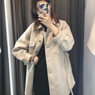 Áo dạ be thắt eo