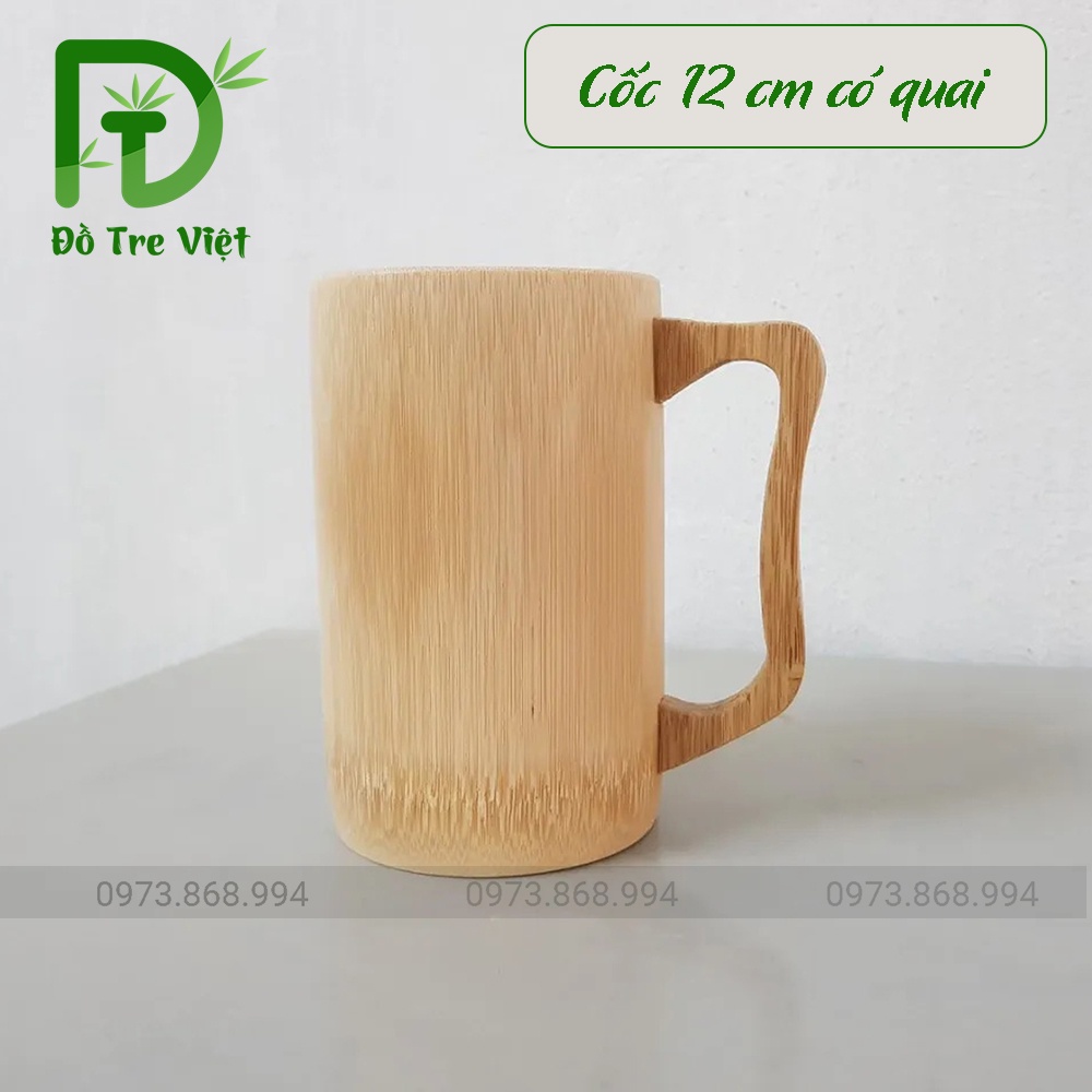 Cốc tre có quai cao 12 cm, cốc tre khắc theo yêu cầu, cốc dung tích 350ml, dùng uống nước, trà, cafe...