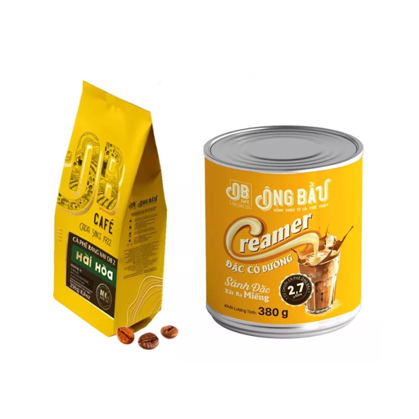 Combo 02 loại Túi Cà Phê Rang Xay Ông Bầu OB2 Hài Hoà OB2^SĐOBLONLA Túi 250g &amp; Creamer Đặc Có Đường Ông Bầu lon 380g–YSM