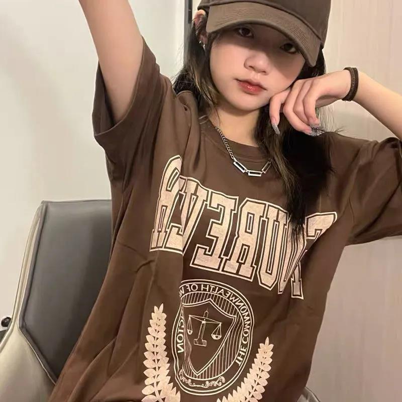 Jiashucheng Áo Thun Nữ Ngắn Tay Phong Cách Đường Phố Mỹ Mùa Hè Mới