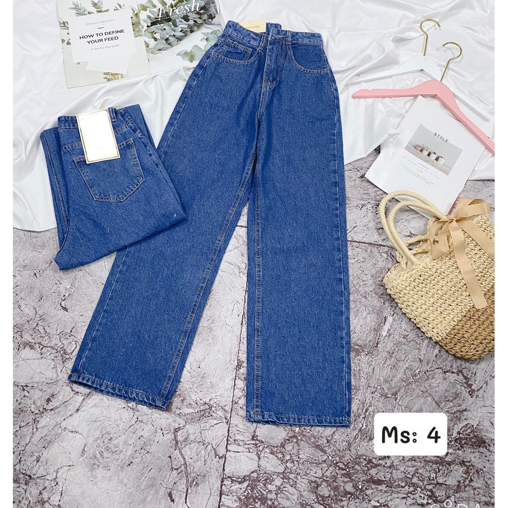 Quần Jeans Nữ, Quần Bò Nữ Aiori Ống Rộng Cạp Cao Trơn Kiểu Bò Suông Phong Cách Thời Trang Hàn Quốc Ulzzang_Mã 004