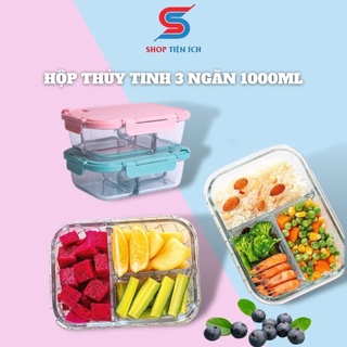 Hộp thủy tinh 3 ngăn 1000ml đựng cơm thức ăn chịu nhiệt -Shop Tiện Ích