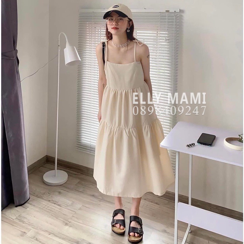 ( 40kg - 65kg ) Đầm Bầu ,Suông Babydoll 2 Dây Cột Nơ Tay Phồng Mặc Thoải Mái Suốt Thai Kì &amp; Sau Sinh Thiết Kế Cao Cấp