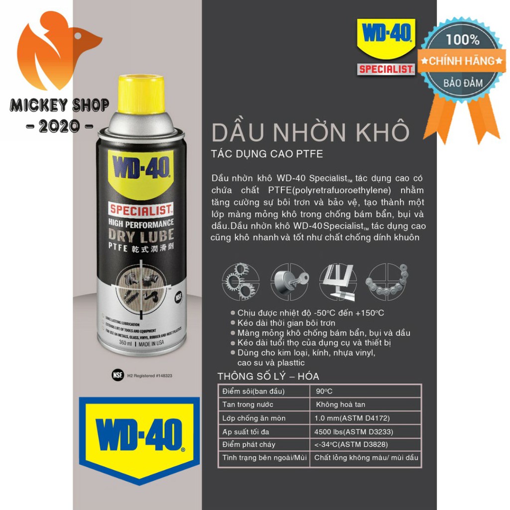 [ CHUYÊN DỤNG ] Dầu nhờn khô, tác dụng cao WD-40 High Performance Dry Lube 360ml