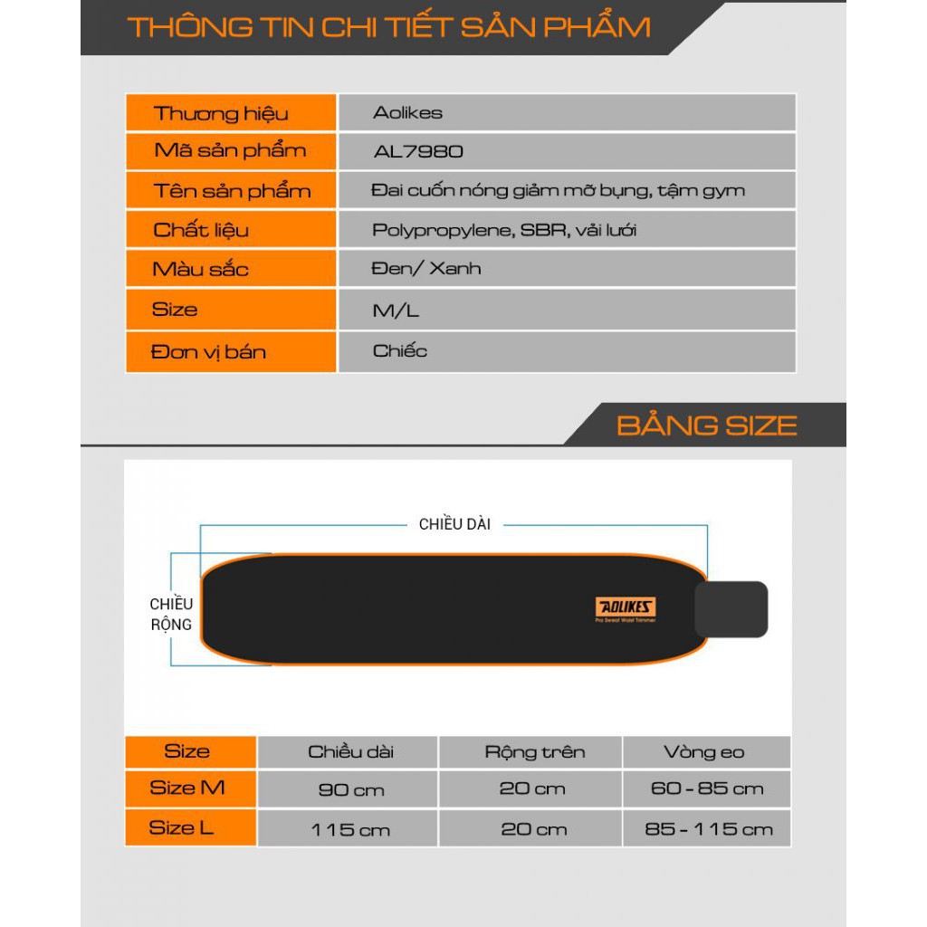 Phụ Kiện Thể Hình Đai Bó Bụng GIảm Mỡ Aolikes ( 7980 )