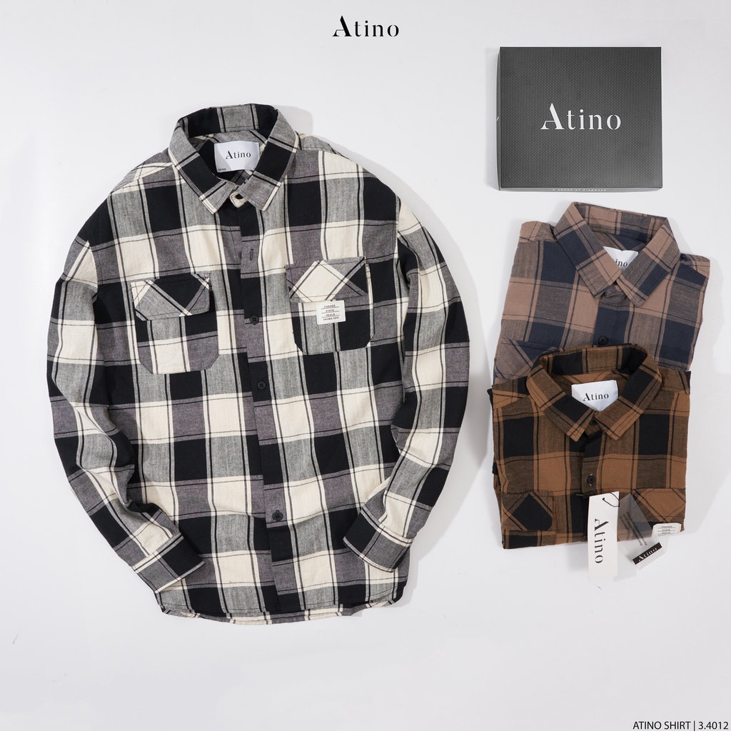 Áo Sơ Mi Dài Tay Nam Sọc Caro ATINO Vải Cotton mềm mịn thoáng mát Form Regular SM3.4012