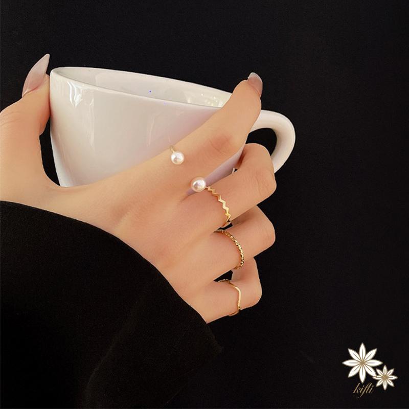 Set 4 nhẫn hở đính ngọc trai giả thời trang cho nữ