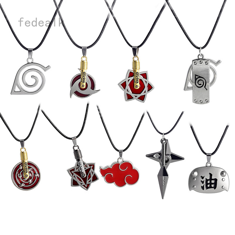 Vòng cổ phối mặt biểu tượng lá và đám mây đỏ Naruto cá tính
