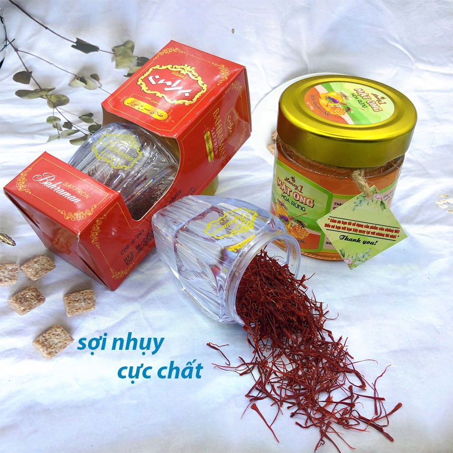 Nhụy Hoa Nghệ Tây Saffron Bahraman 2 hộp 1gram/hộp- Tặng 150gr mật ong hoa rừng