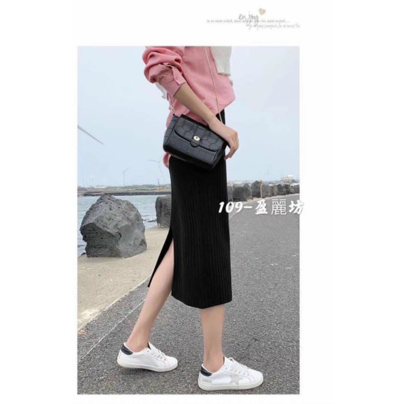 Chân váy len đũa xẻ hàng dày dặn dài 70cm hàng QC loại 1