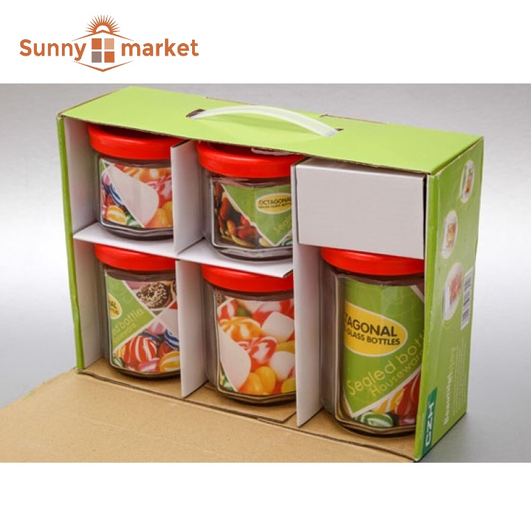 Bộ 5 hũ lọ thủy tinh đựng gia vị cao cấp, hũ lọ đựng gia vị, thực phẩm khô