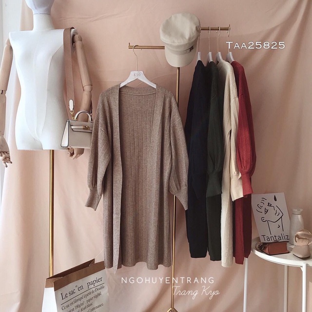 Áo khoác len gân dài tay phồng cao cấp | BigBuy360 - bigbuy360.vn