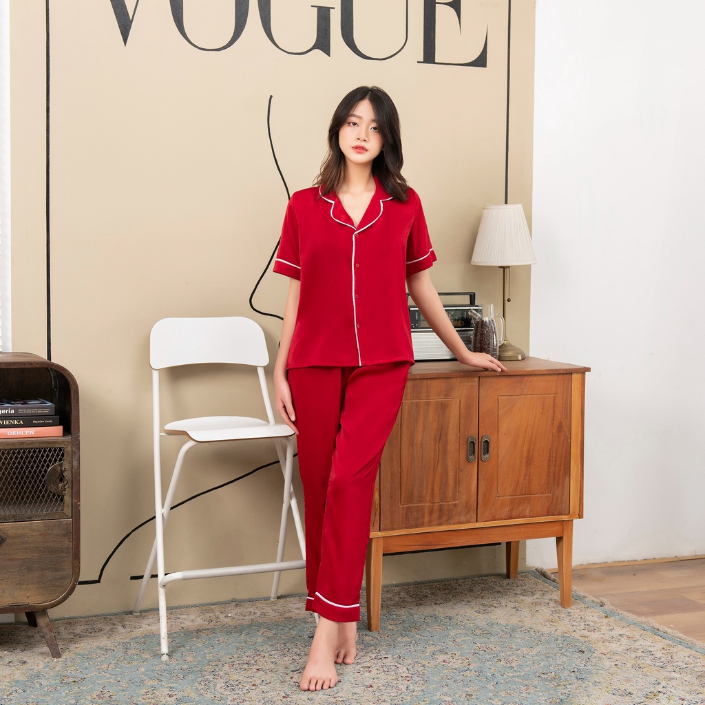 Bộ Lụa Pyjama Tay Ngắn Quần Dài Chất Liệu Lụa Pháp Mềm Mịn Cao Cấp Không Nhăn Không Xù | BigBuy360 - bigbuy360.vn
