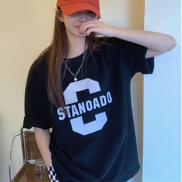 SUXI Áo Thun Tay Ngắn Dáng Rộng In Chữ Đơn Giản Thời Trang Hàn Quốc Cho Nữ