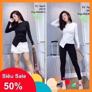 Áo thun nữ dúm eo xẻ gấu A40