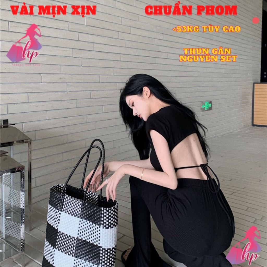 Set đồ nữ sang chảnh bộ áo croptop hở lưng dây rút kèm quần dài xẻ thun gân kiểu hàn quốc sang chảnh mã VD173