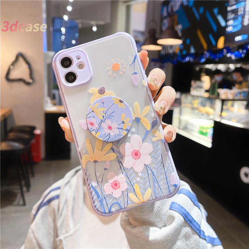 Fashion Blue Flower Skin Feel Case Xiaomi Redmi 9 9C NFC 8 8A PRO 8A Dual 10X Redmi Note 9 8 7 7 PRO 7S With holder