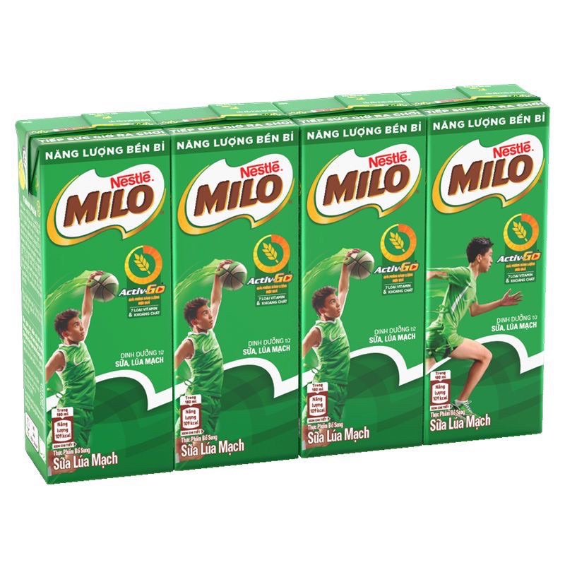 Lốc 4 hộp sữa Milo lúa mạch 180ml - Năng lượng bền bỉ