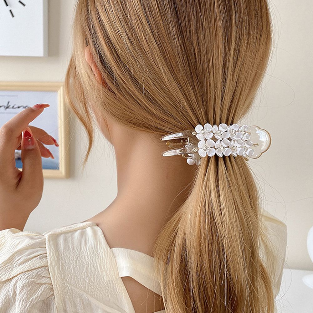 Kẹp Tóc Càng Cua Bằng Nhựa Acrylic Trong Suốt Đính Hoa Ngọc Trai Phong Cách Hàn Quốc Cho Nữ