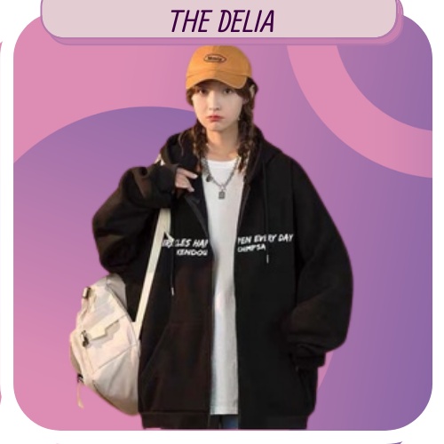 Áo khoác nỉ form rộng nữ The Delia áo hoodie zip nữ form rộng nỉ bông có mũ khóa kéo Every Day KNN46