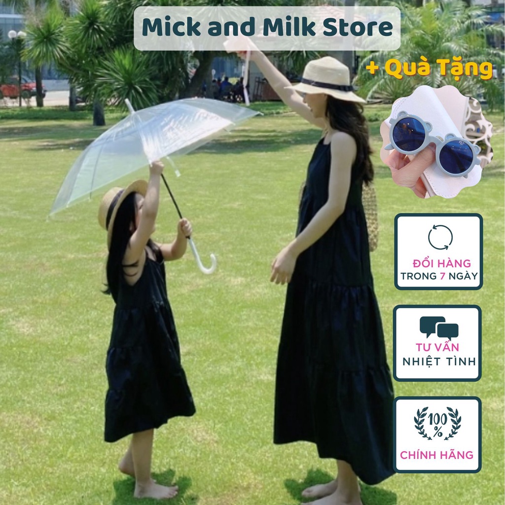 Đầm cho bé gái 10 đến 25kg MICK AND MILK, Set váy cho mẹ và bé thiết kế dáng maxi màu đen chất thô nến thoáng mát