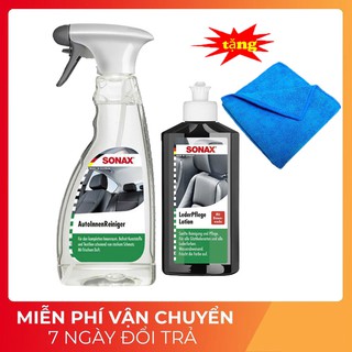 [ Tặng khăn ]Combo Dung dịch vệ sinh nội thất xe Sonax 321200 (500ml) và Kem dưỡng ghế da Sonax 291141 (250ml)