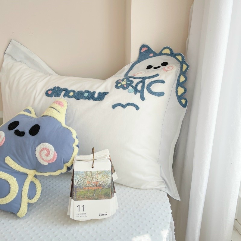 Set ga cotton 100% IGUN BEDDING hoạ tiếp khủng long (tặng kèm gối decor khủng long)