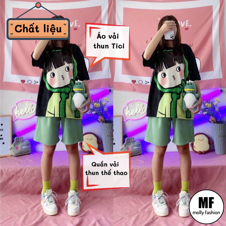 Set đồ bộ hoạt hình ❤️ Bộ mặc nhà Cartoon BÉ MŨ XANH form rộng Unisex nam nữ Molly Fashion