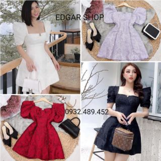 [CÓ VIDEO] Váy Đầm Dự Tiệc Gấm Hoa Nổi Tay Phồng Sang Trọng, VIDEO THẬT