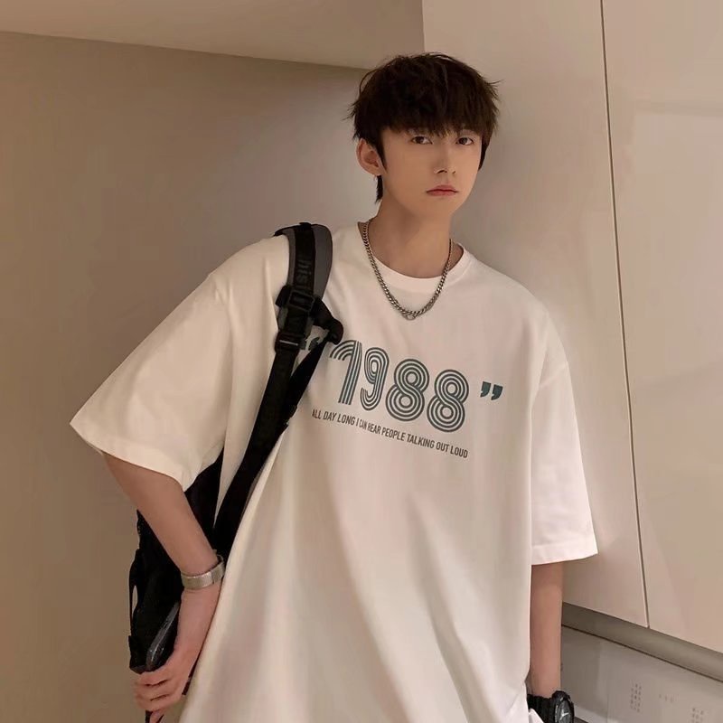 Áo Thun Mùa Hè 1988 Tay Cộc Dáng Rộng In Chữ Màu Trắng Đen Có Size M-3XL Cho Nam