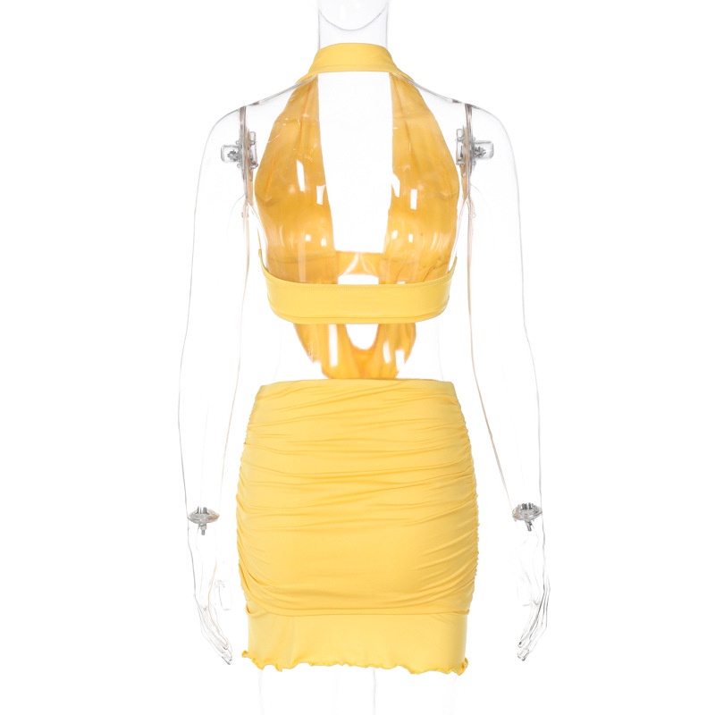 Bộ Áo Tank Top Cổ Chữ V Khoét Sâu Hở Lưng + Chân Váy Lưng Cao Xẻ Tà Gợi Cảm Cho Nữ