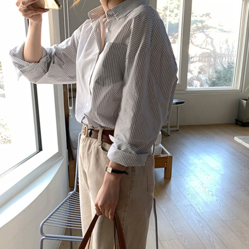 Áo Sơ Mi Nữ Dáng Rộng Kẻ Sọc Thời Trang