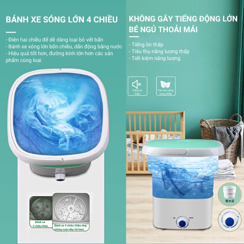 Máy Giặt Mini Gấp Gọn Chính Hãng Khử Khuẩn Tia UV, Vắt khô bảo hành 12 tháng nhà sản xuất