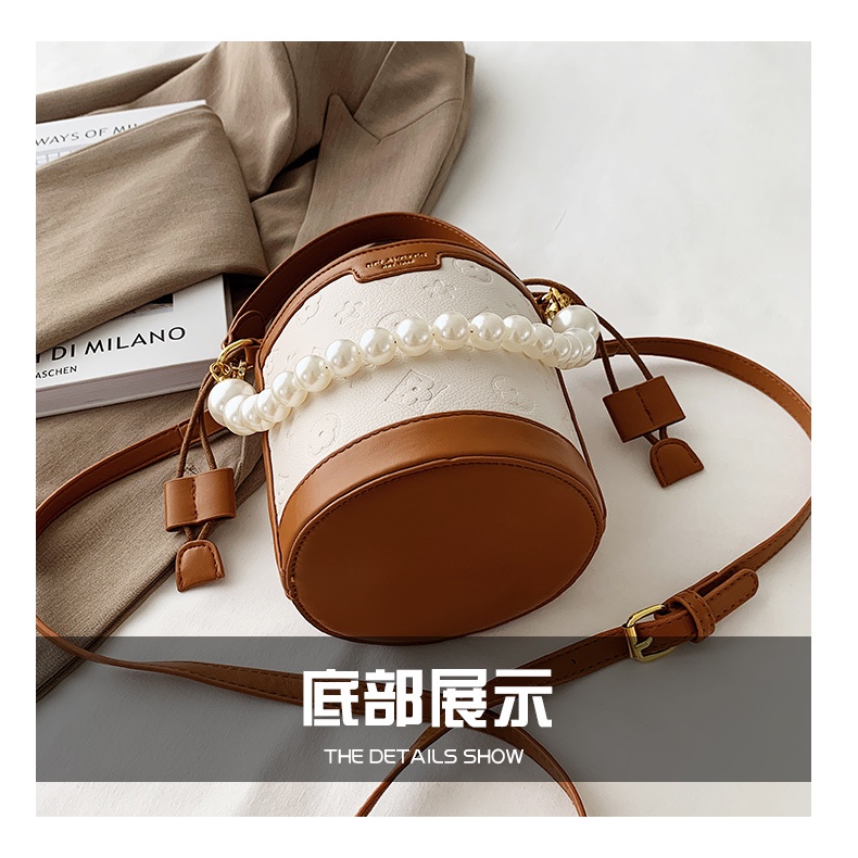 Túi xách nữ mini họa tiết dây ngọc hai màu nâu, đen sang chảnh