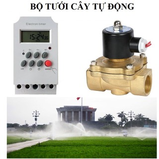 Bộ tưới cây tự động thông minh gồm van điện từ phi 27 và công tắc hẹn giờ KG316T