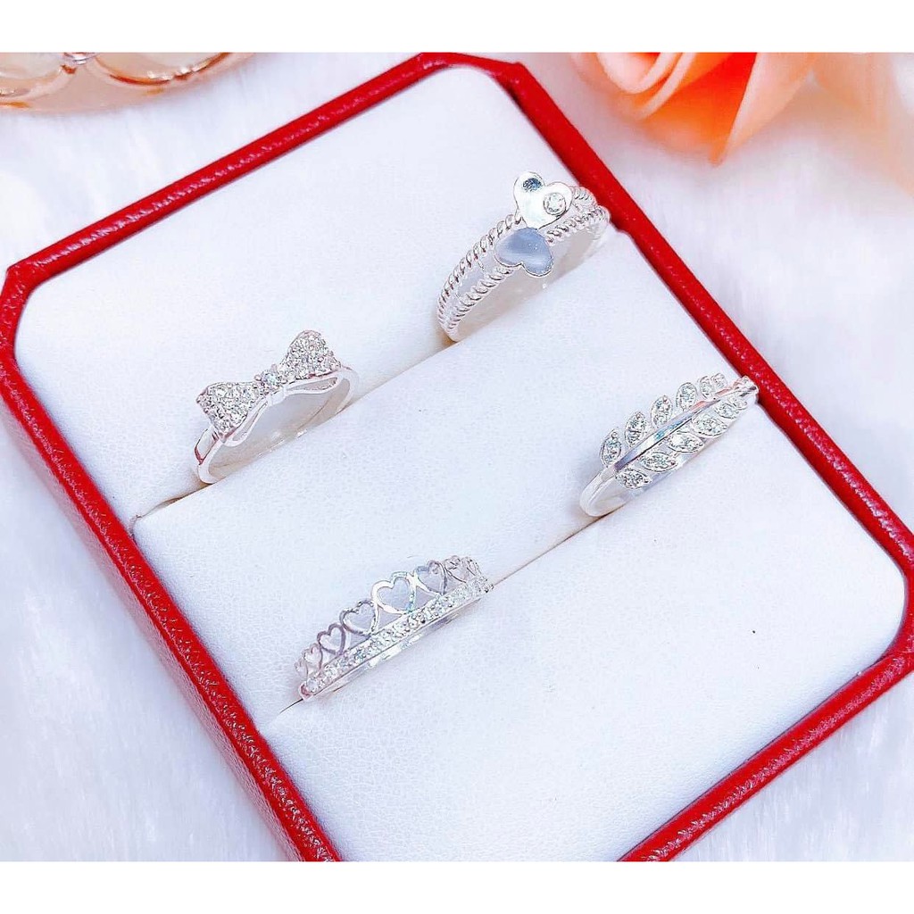 Nhẫn nữ bạc ta - tặng kèm hộp đựng - nhẫn đính đá sáng bóng sang chảnh - Trang Sức Bạc 9999