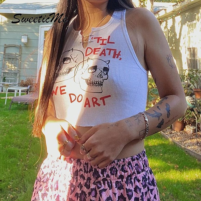 Áo không tay in họa tiết đầu lâu cá tính dành cho nữ | BigBuy360 - bigbuy360.vn