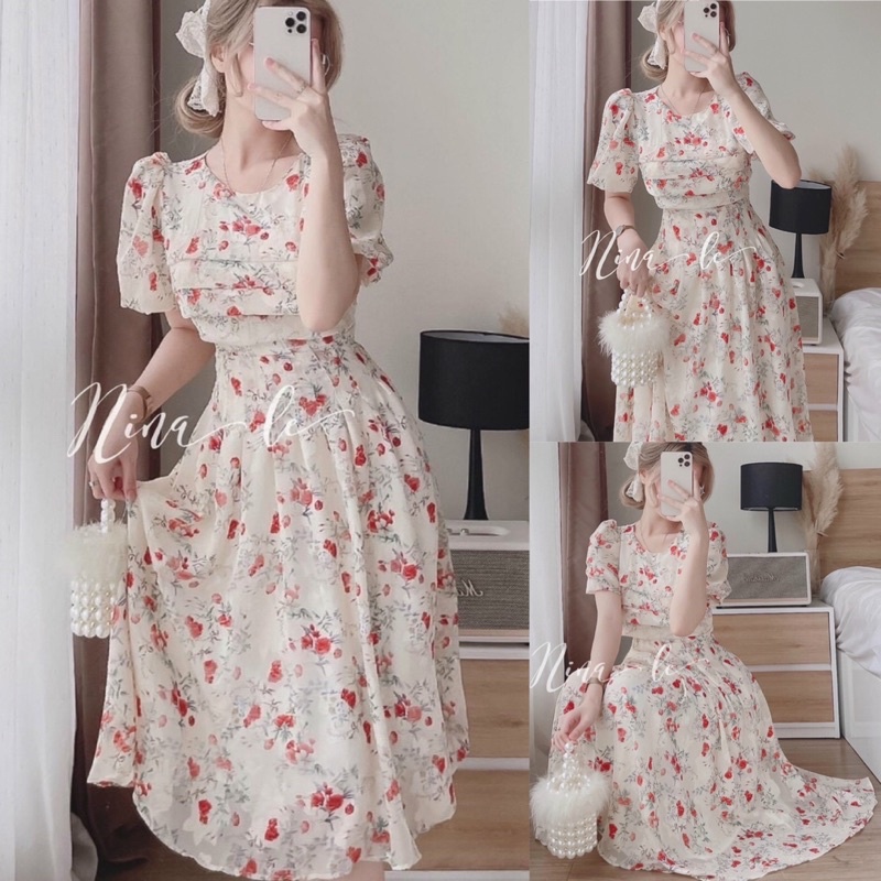 Đầm xoè voan hoa 2 lớp cực xinh dịu dàng (Đẹp mê ly💯)